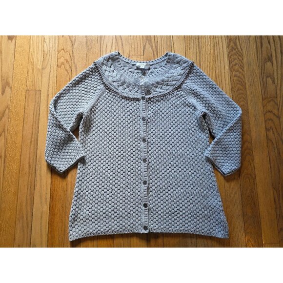 Liz Claiborne Womens Gray Knit Cardigan Sweater M Button-Front Chain Detail NWOT - Picture 4 of 8